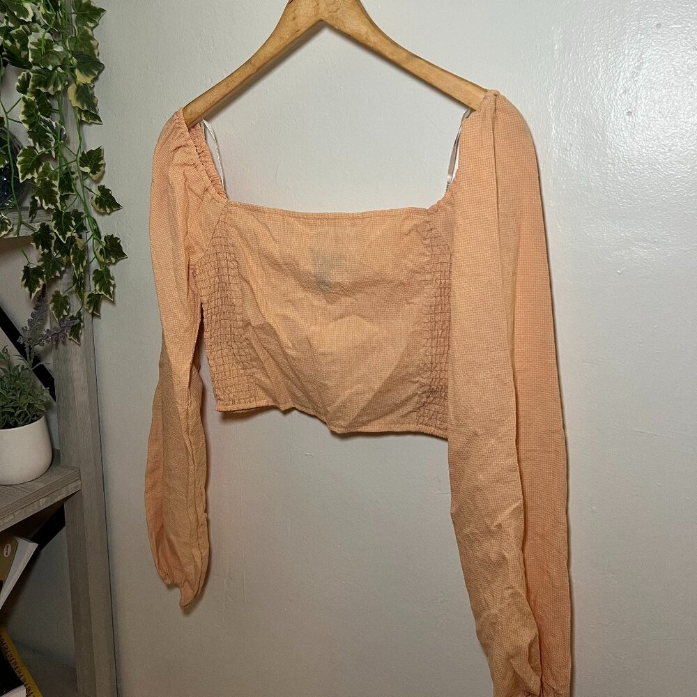 Forever 21 Marigold Pink Smocked Long Sleeve Crop Top Medium NWT